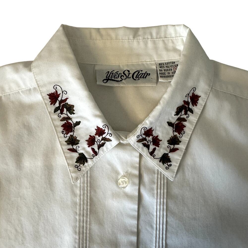 VTG Yves St. Claire White Blouse with Embroidered collar Women's size 14 Large - Picture 4 of 5